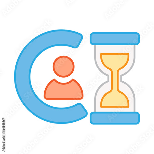 Vector illustration featuring a user profile silhouette next to an hourglass representing deadline tracking and productivity