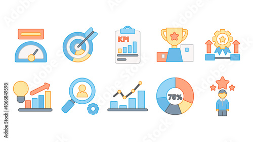 Data-driven icons for measuring success, targets, and business performance metrics