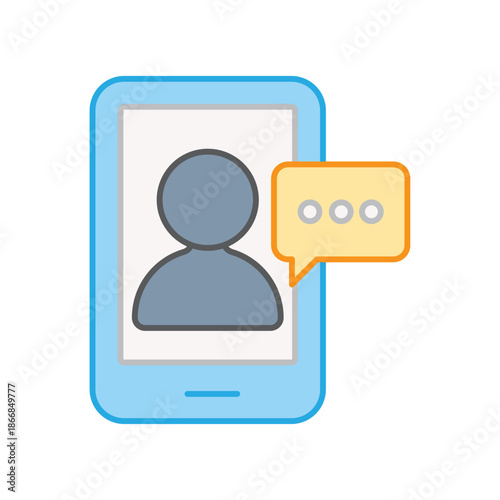 A smartphone screen showing a person profile and a chat bubble for mobile communication
