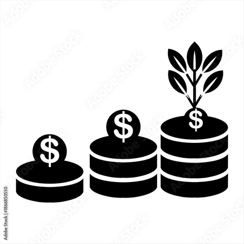 Financial Tree Growth Money Icon black and white