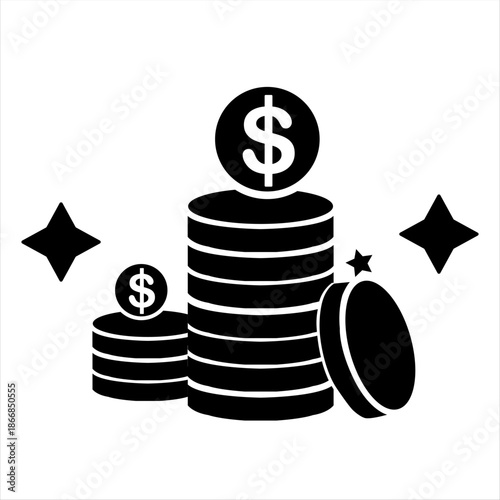 Financial  Growth Money Icon logo black and white vector