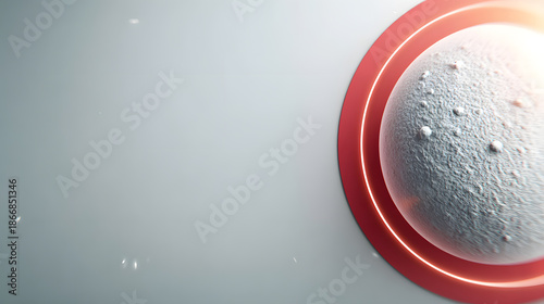 A conceptual illustration of an abstract cell and its surrounding red structure. It portrays a scientific concept