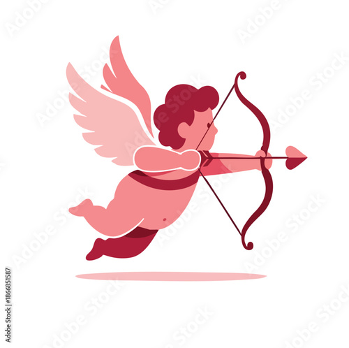 Cupid flying with bow and arrow illustration in a minimalist style