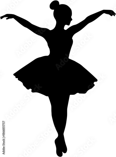 Silhouette of a beautiful ballerina dancing in classic pose on white background