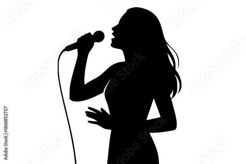 Female Singer Silhouette Performing with Microphone Vector Illustration