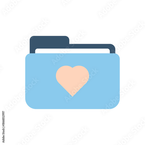 Blue file folder with a heart symbol representing saved or favorite documents