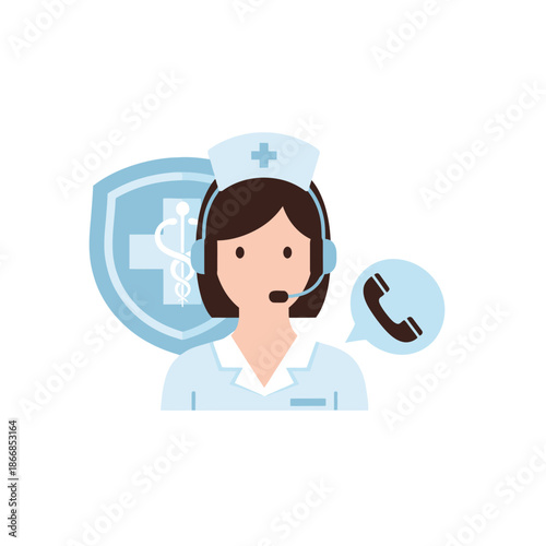 Nurse with headset and phone icon, medical support, healthcare call center, doctor assistance