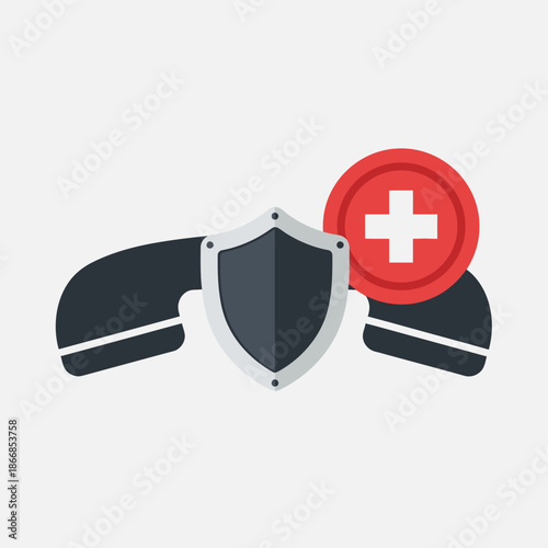 Secure Medical Emergency Call Icon: Shield, Phone, First Aid Cross