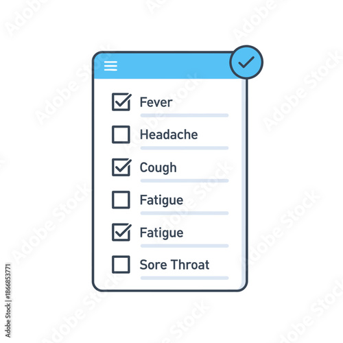 Medical Checklist with Symptoms Marked Done, Health Concern List