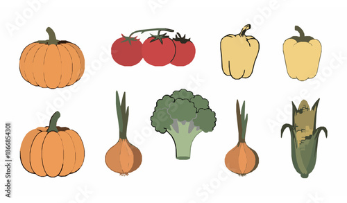 Hand drawn vegetables set farm garden harvest flat vector