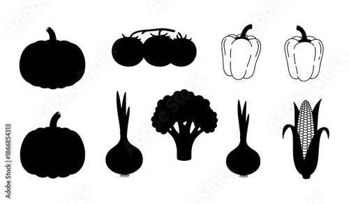 Hand drawn vegetables set farm garden harvest flat vector
