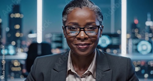 Wallpaper Mural Confident businesswoman in modern office overlooking city skyline at night, focused on strategy Torontodigital.ca