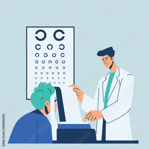 optometrist checking patient vision illustration