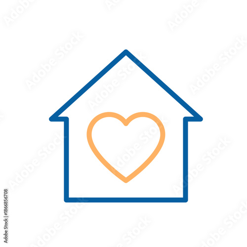 House outline with heart inside symbolizing home, love, family, safety, protection and belonging — modern minimal icon for real estate, insurance, relocation. Thin line icon editable stroke