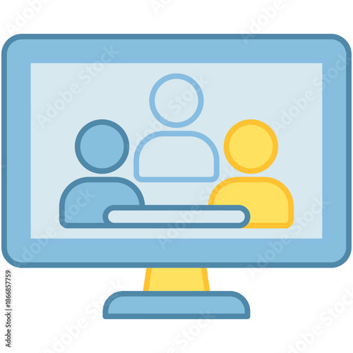 A computer monitor displaying a group of people for a remote virtual meeting or online webinar