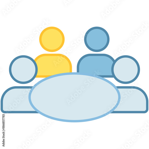 Four people sitting around a large oval conference table for a formal board meeting or group session