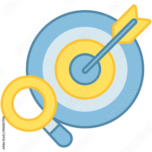 An archery target with an arrow and a magnifying glass for precise niche targeting