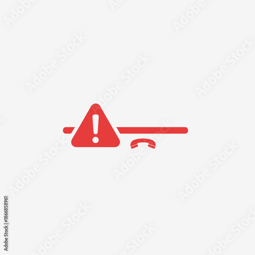 Red warning sign with exclamation mark and broken phone icon on white background