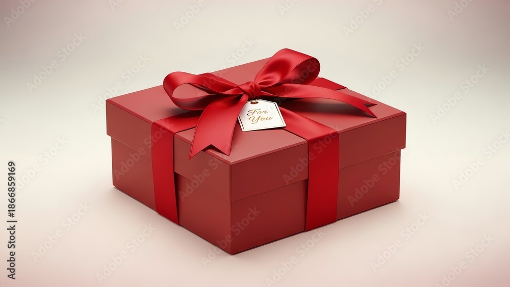 Fototapeta premium Red gift box with ribbon and tag