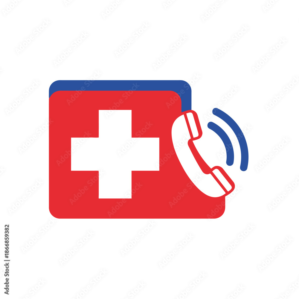 Obraz premium Emergency Medical Call Icon: Red Cross Phone Alert Symbol