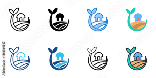 Farm icons set multiple style collection. Editable stroke 
