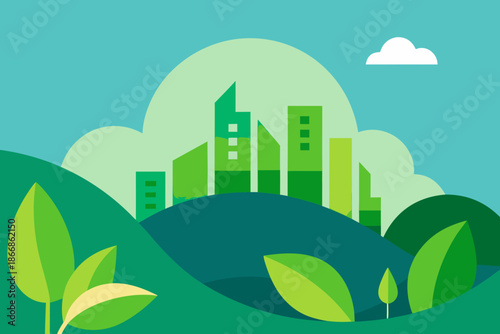 Sustainable Green City Background Vector 