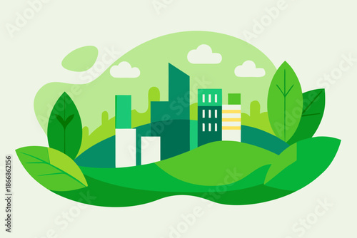 Sustainable Green City Background Vector 