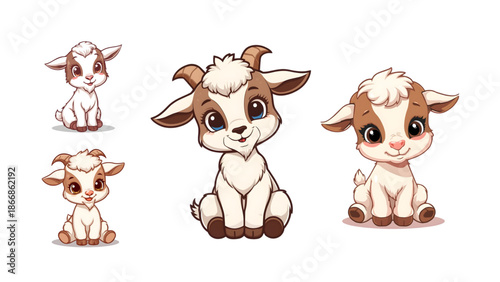 cute cartoon cow or goat and calf or goat