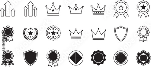 Collection of various crowns and crests in black and white