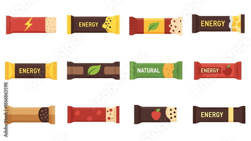 Assortment of Modern Nutrition Snack Bars Energy Foods and Sweet Treats Packaging for Healthy Lifestyles