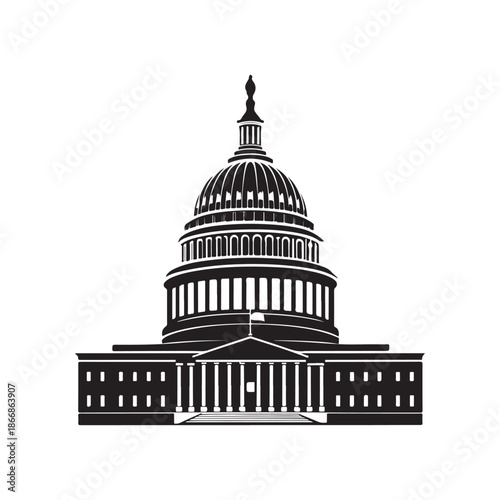 United States Capitol building silhouette vector graphic, minimalist illustration black colour vector design and white background (3).eps