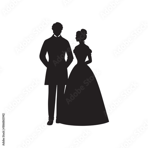 Victorian Couple silhouette vector black color white?background (1).eps