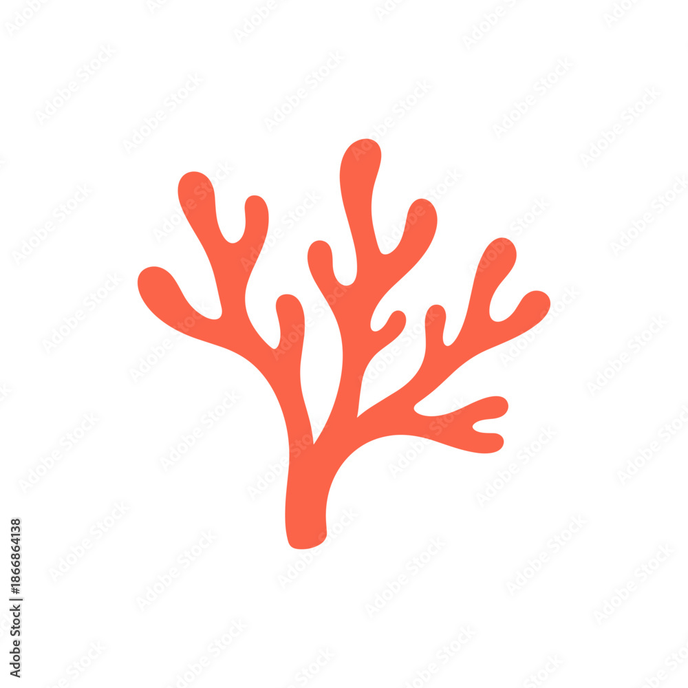 Obraz premium Abstract illustration of a coral branch in a simple flat design with a white background, perfect for marine life and ocean themes