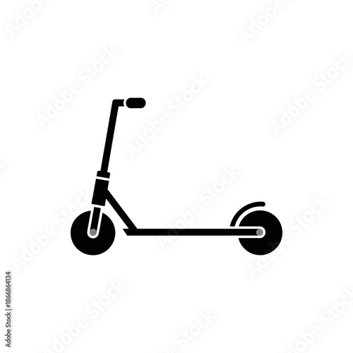 Simple Black Silhouette of an Electric Scooter with Two Wheels and Handlebars on a White Background