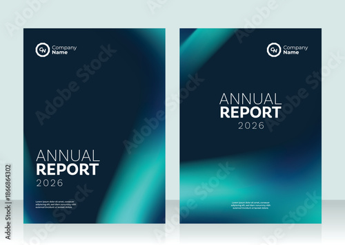 Modern annual report business template for corporate presentation, clean professional design with dark blue gradient cover for company documentation