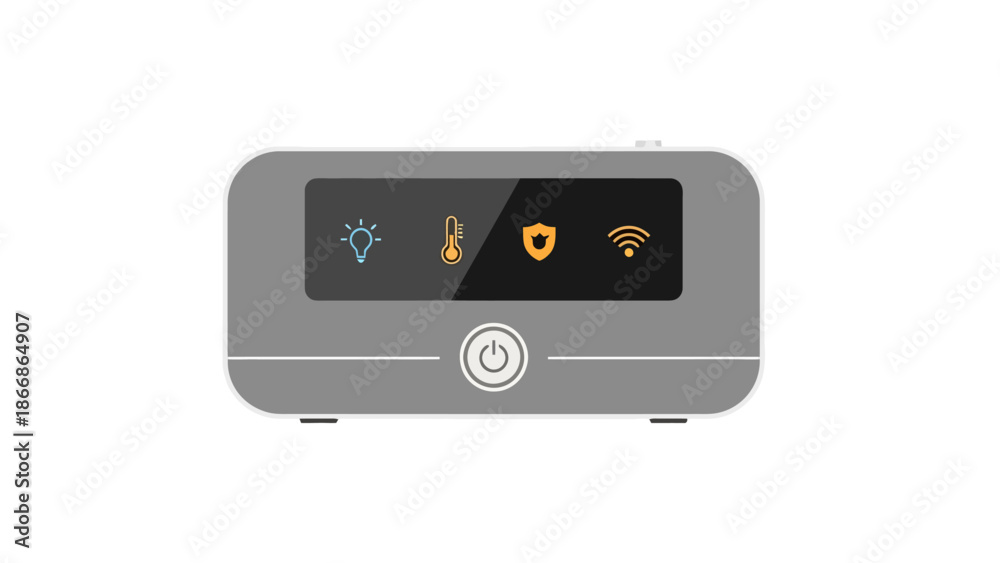 Fototapeta premium Modern Smart Home Device with Digital Display and Status Icons for Security Temperature and Connectivity