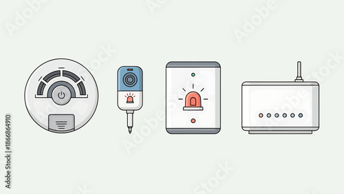 Home Security System Devices and Smart Home Technology Icons