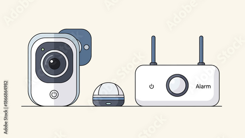 Smart Home Security Devices Camera Sensor and Hub