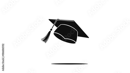 A minimalist illustration of a black graduation cap with a tassel on a clean white background, symbolizing Happy Graduation.