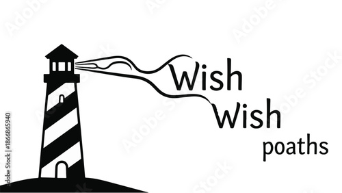 Lighthouse guiding wishes on the wind, symbolizing hope and dreams guiding forward.