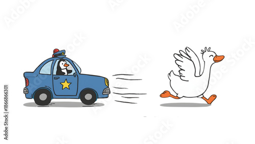 cartoon illustration of a car and a duck