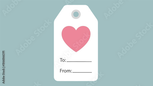 White gift tag with pink heart and space for message.