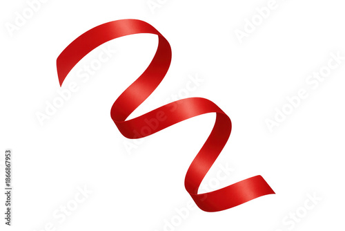 Red satin ribbon floating decorative element transparent background