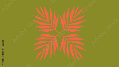 Vibrant orange leaves arranged in a symmetrical pattern on a green background.