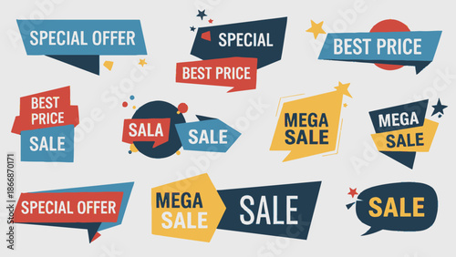 Collection of Sale and Special Offer Labels, Banners, and Stickers for Marketing