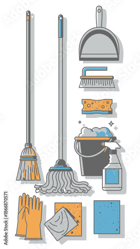 Cleaning Supplies Flat Design Icons Set