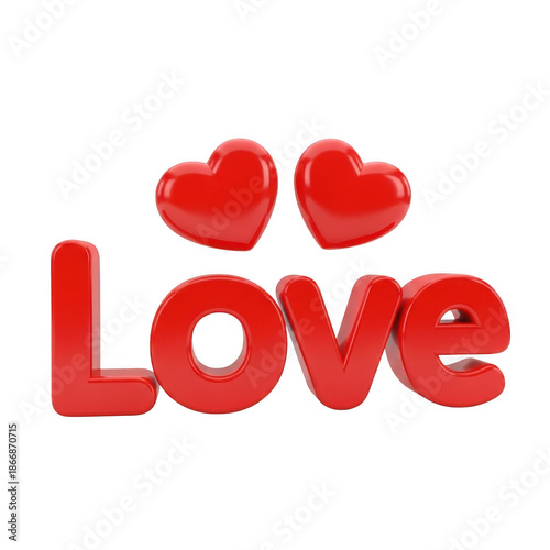 3d red hearts and love text isolated on transparent background