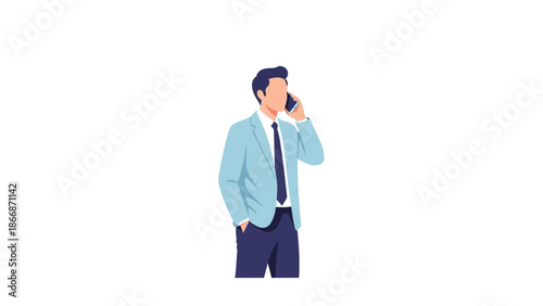 Man in business attire talking on phone while standing