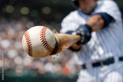 Baseball Player Hitting Ball with Bat During Professional Game Action