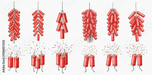 Red Firecrackers Set for Festive Celebrations and Traditional Events.